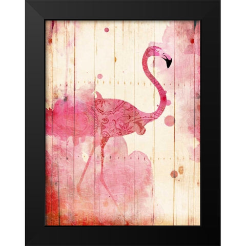 Flamingo Henna Black Modern Wood Framed Art Print by Grey, Jace