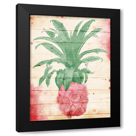 Pink Pineapple Henna Black Modern Wood Framed Art Print with Double Matting by Grey, Jace