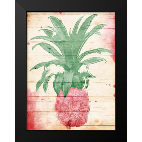 Pink Pineapple Henna Black Modern Wood Framed Art Print by Grey, Jace