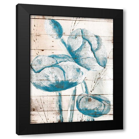 White Wood Blue Florals Mate Black Modern Wood Framed Art Print with Double Matting by Grey, Jace