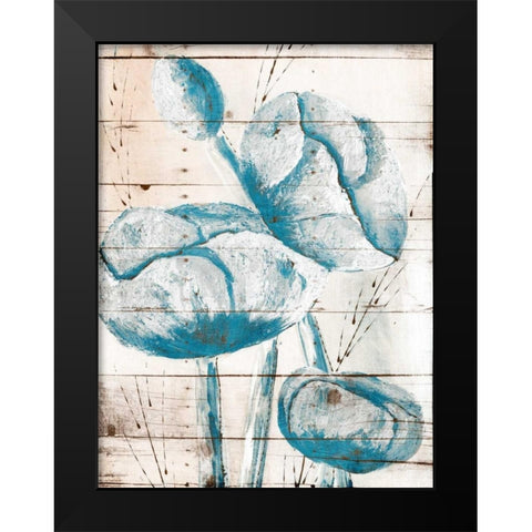 White Wood Blue Florals Mate Black Modern Wood Framed Art Print by Grey, Jace