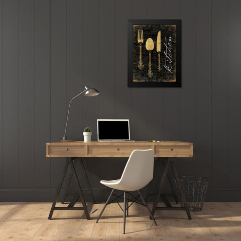 Golden Utensils Black Modern Wood Framed Art Print by Grey, Jace