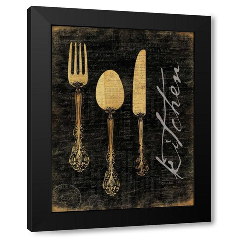 Golden Utensils Black Modern Wood Framed Art Print with Double Matting by Grey, Jace