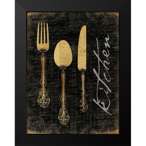 Golden Utensils Black Modern Wood Framed Art Print by Grey, Jace