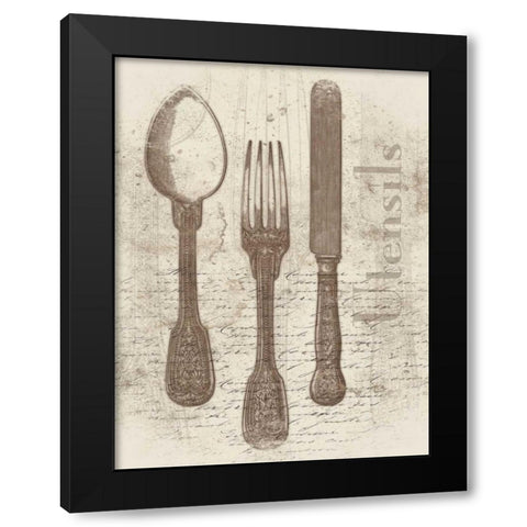 Cream Utensils Black Modern Wood Framed Art Print by Grey, Jace