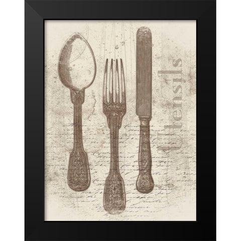Cream Utensils Black Modern Wood Framed Art Print by Grey, Jace