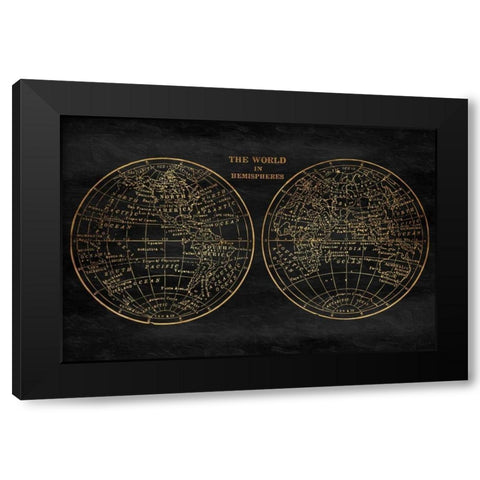 Gold World Map Black Modern Wood Framed Art Print with Double Matting by Grey, Jace
