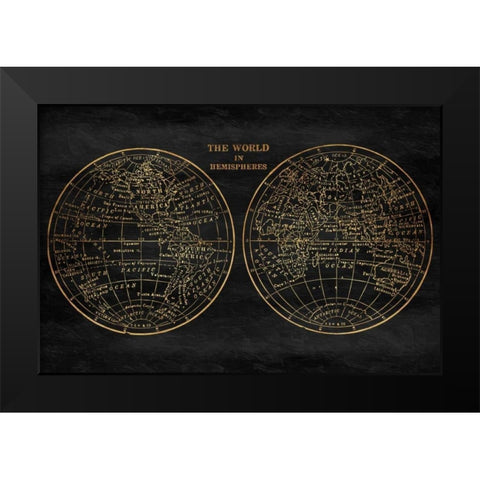 Gold World Map Black Modern Wood Framed Art Print by Grey, Jace