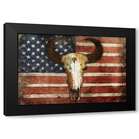 US Skull Flag Black Modern Wood Framed Art Print with Double Matting by Grey, Jace