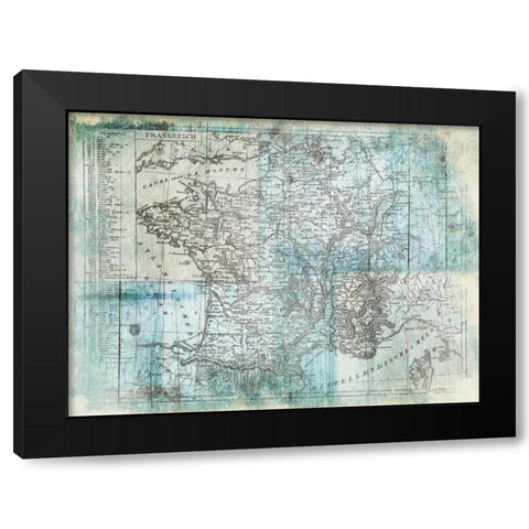 Aged Blue Map Two Black Modern Wood Framed Art Print with Double Matting by Grey, Jace