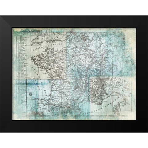 Aged Blue Map Two Black Modern Wood Framed Art Print by Grey, Jace