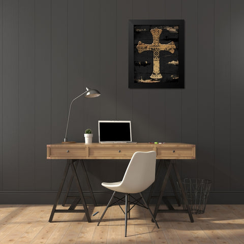 Gold Cross 2 Black Modern Wood Framed Art Print by Grey, Jace