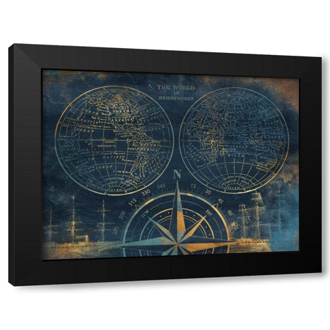 Golden Sea Blue Map Black Modern Wood Framed Art Print by Grey, Jace
