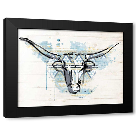 Bull Patterned Blues Black Modern Wood Framed Art Print by Grey, Jace