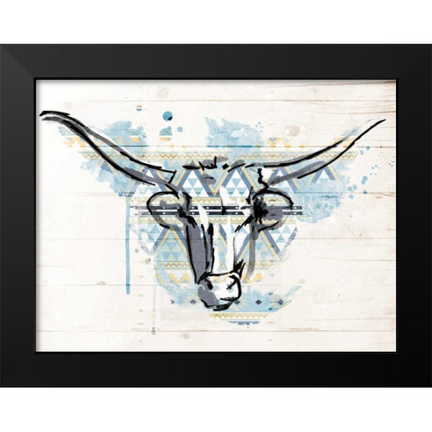 Bull Patterned Blues Black Modern Wood Framed Art Print by Grey, Jace