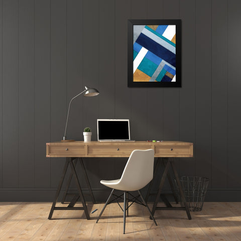 Stipe Overlay Blue Black Modern Wood Framed Art Print by Grey, Jace