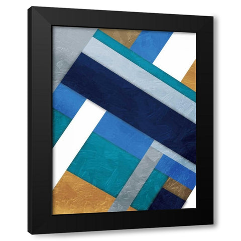 Stipe Overlay Blue Black Modern Wood Framed Art Print by Grey, Jace
