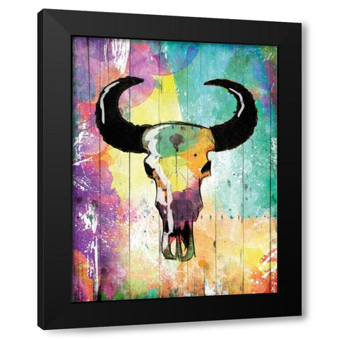 Colorful Bull Black Modern Wood Framed Art Print with Double Matting by Grey, Jace