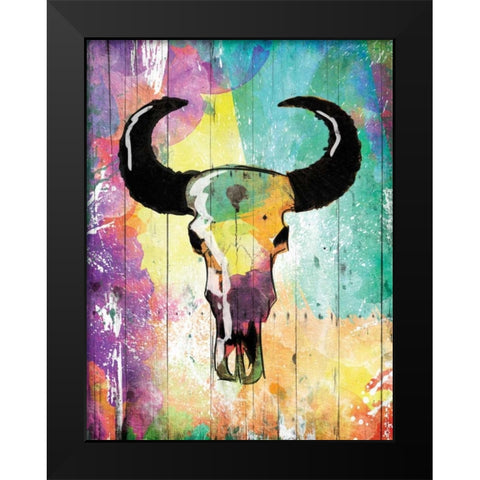 Colorful Bull Black Modern Wood Framed Art Print by Grey, Jace