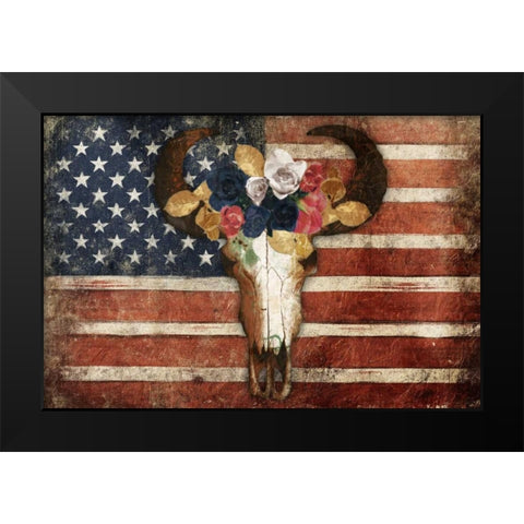 American Floral Bull Black Modern Wood Framed Art Print by Grey, Jace