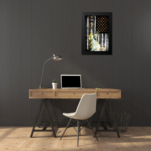 Statue Of Real America Black Modern Wood Framed Art Print by Grey, Jace