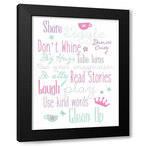 Girls Play Room Rules Black Modern Wood Framed Art Print by Grey, Jace