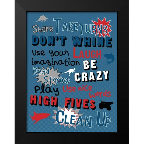 Boys Play Room Rules Black Modern Wood Framed Art Print by Grey, Jace