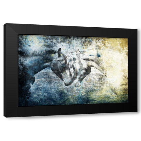 Kissing Blue Horses Black Modern Wood Framed Art Print with Double Matting by Grey, Jace