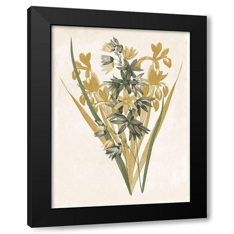 Green and Gold Flowers 3 Black Modern Wood Framed Art Print by Grey, Jace