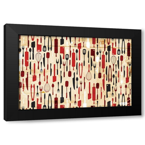 Kitchen Utensils Black Modern Wood Framed Art Print by Grey, Jace