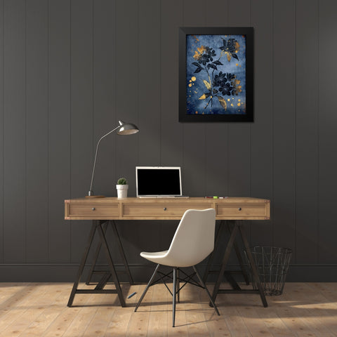 Gold Hint Floral Black Modern Wood Framed Art Print by Grey, Jace