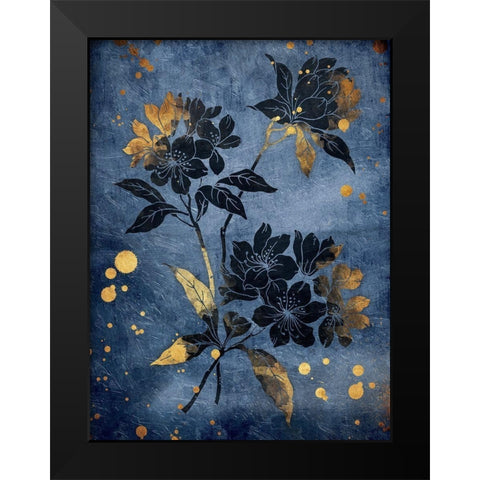 Gold Hint Floral Black Modern Wood Framed Art Print by Grey, Jace