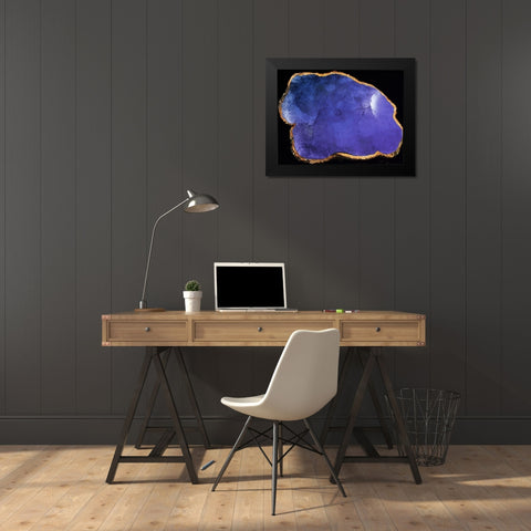 Blue Purple Agate Marble Black Modern Wood Framed Art Print by Grey, Jace