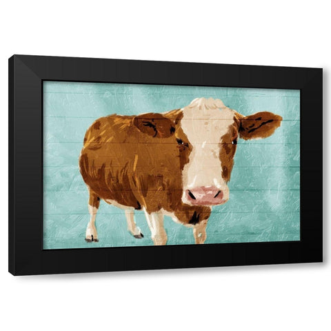 Brown Cow Now Black Modern Wood Framed Art Print with Double Matting by Grey, Jace