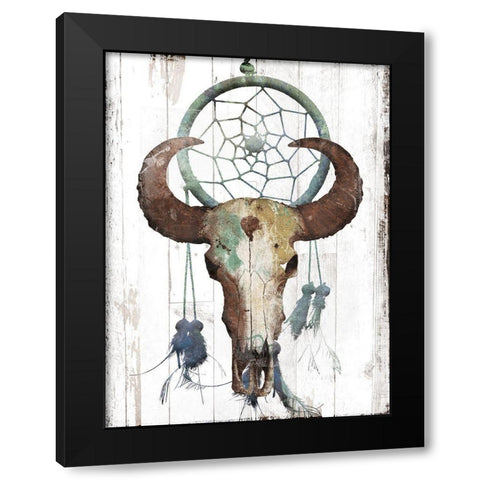 Bull With Dreamcatcher Black Modern Wood Framed Art Print with Double Matting by Grey, Jace