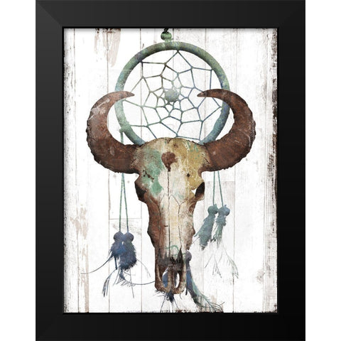 Bull With Dreamcatcher Black Modern Wood Framed Art Print by Grey, Jace
