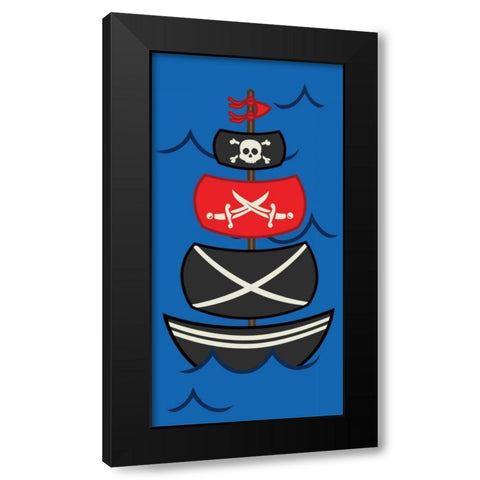 Big Pirate Ship Black Modern Wood Framed Art Print by Grey, Jace