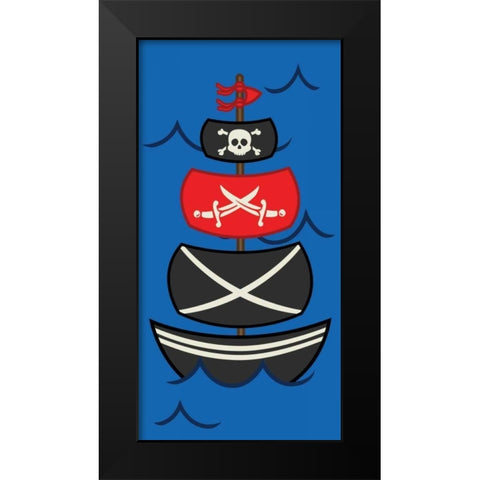 Big Pirate Ship Black Modern Wood Framed Art Print by Grey, Jace