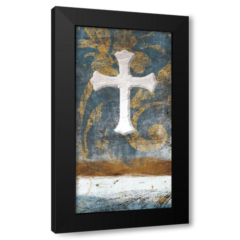 Cross On Blue Black Modern Wood Framed Art Print with Double Matting by Grey, Jace