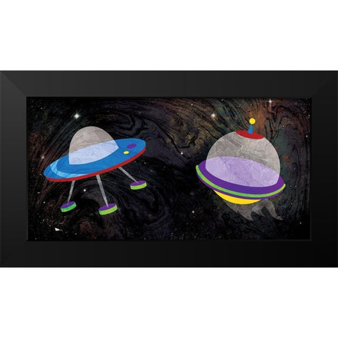 Spaceships Black Modern Wood Framed Art Print by Grey, Jace