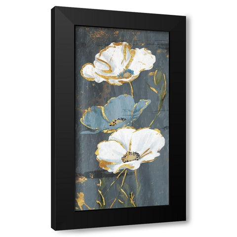 Blue Gold Florals Black Modern Wood Framed Art Print by Grey, Jace