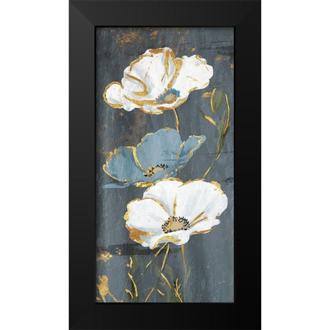 Blue Gold Florals Black Modern Wood Framed Art Print by Grey, Jace