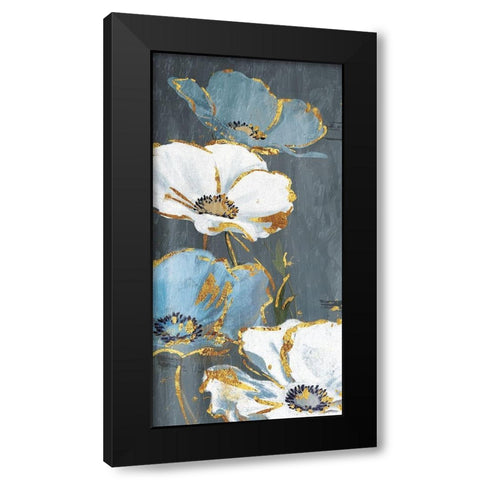 Blue Gold Florals Mate Black Modern Wood Framed Art Print by Grey, Jace