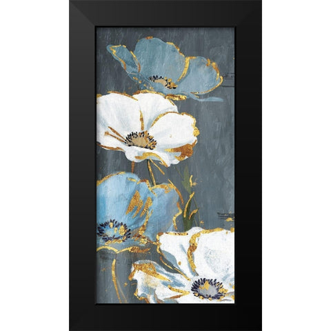 Blue Gold Florals Mate Black Modern Wood Framed Art Print by Grey, Jace