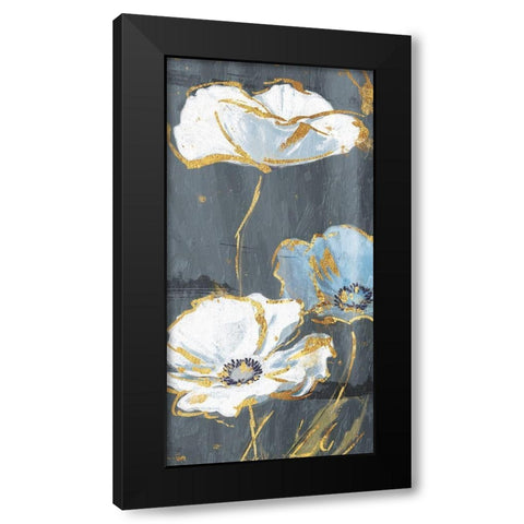 Blue Gold Florals Mate Three Black Modern Wood Framed Art Print by Grey, Jace