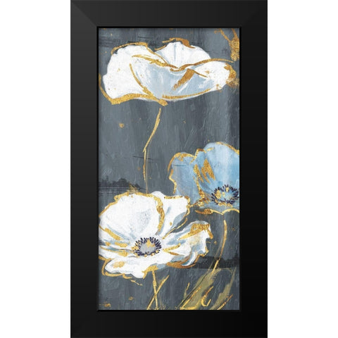 Blue Gold Florals Mate Three Black Modern Wood Framed Art Print by Grey, Jace