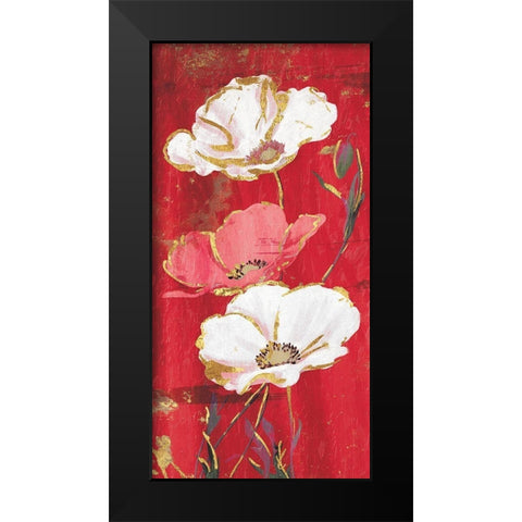 Red Gold Florals Black Modern Wood Framed Art Print by Grey, Jace
