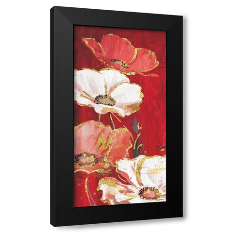Red Gold Florals Mate Black Modern Wood Framed Art Print with Double Matting by Grey, Jace