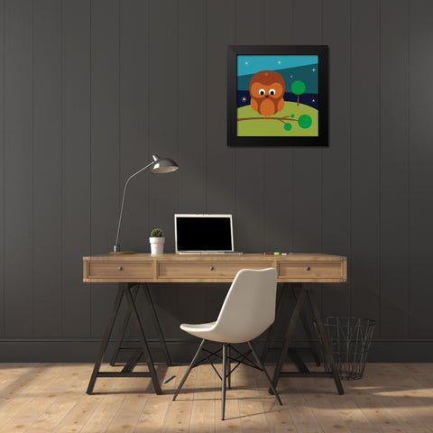 Owl Black Modern Wood Framed Art Print by Grey, Jace