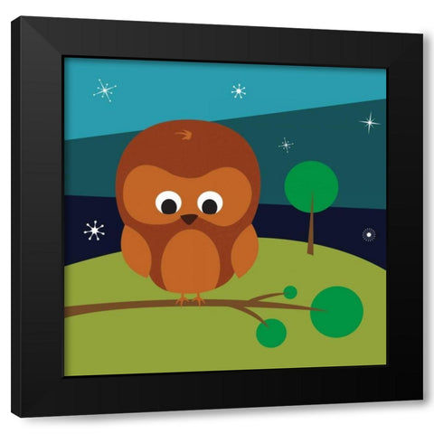 Owl Black Modern Wood Framed Art Print with Double Matting by Grey, Jace